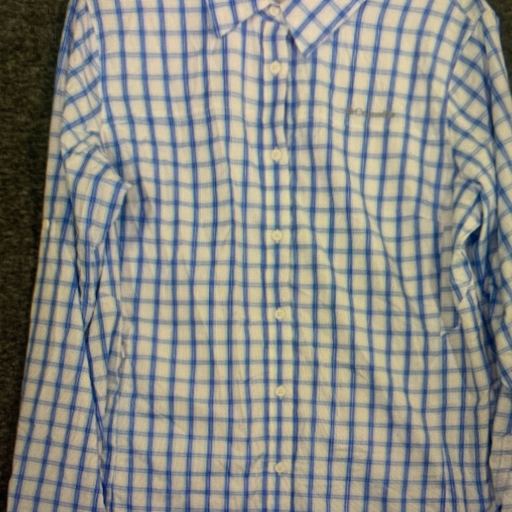 Casual Blue and White Checkered Button Down Shirt